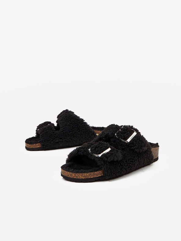 Replay Čierne dámske papuče s umelou kožušinou Replay