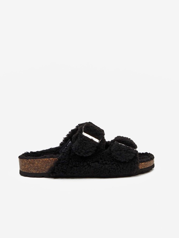 Replay Čierne dámske papuče s umelou kožušinou Replay