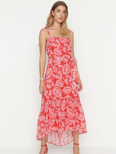 Trendyol Červené kvetinové strappy midi šaty Trendyol