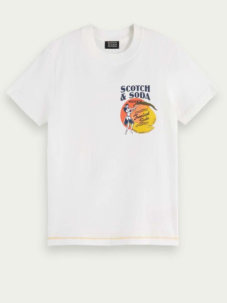 Scotch & Soda Biele chlapčenské tričko s potlačou Scotch & Soda