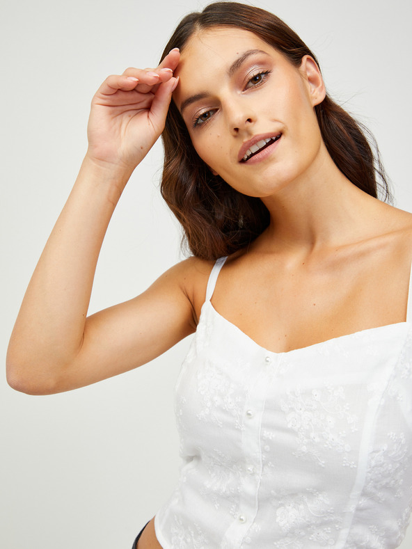 CAMAIEU Biele vzorované skrátené tielko CAMAIEU