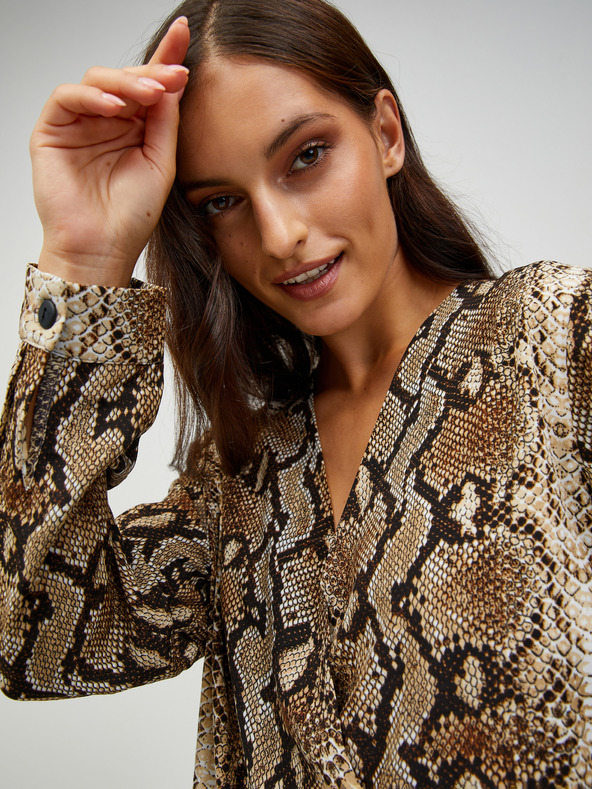 CAMAIEU Hnedá vzorovaná blúzka CAMAIEU