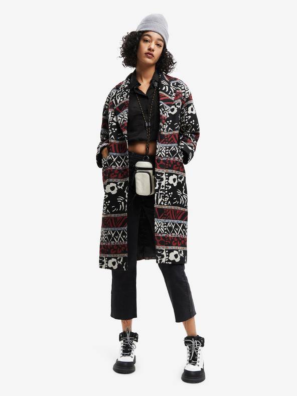 Desigual Čierny dámsky vzorovaný kabát Desigual Dev