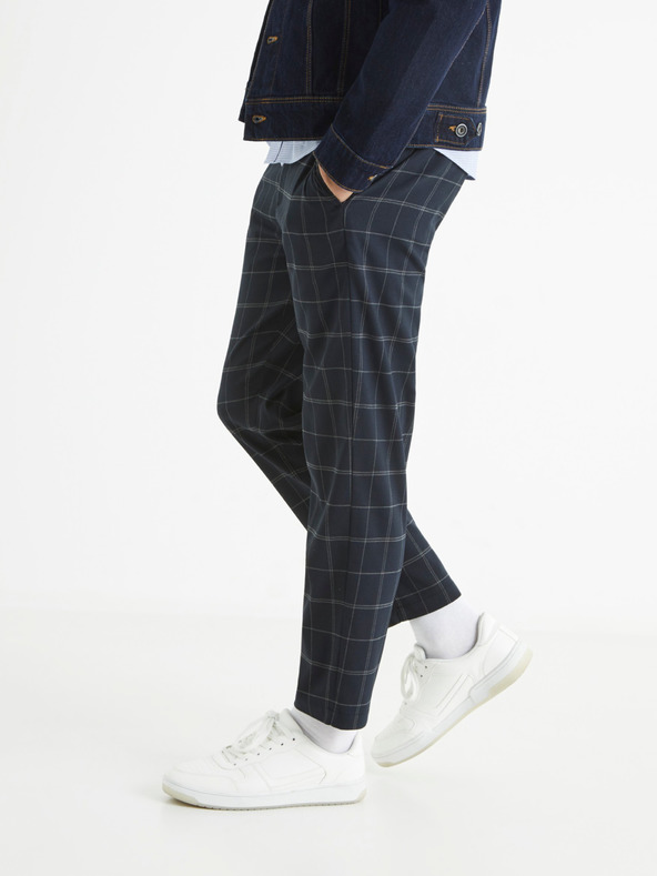 Celio Tmavomodré pánske kárované nohavice Celio