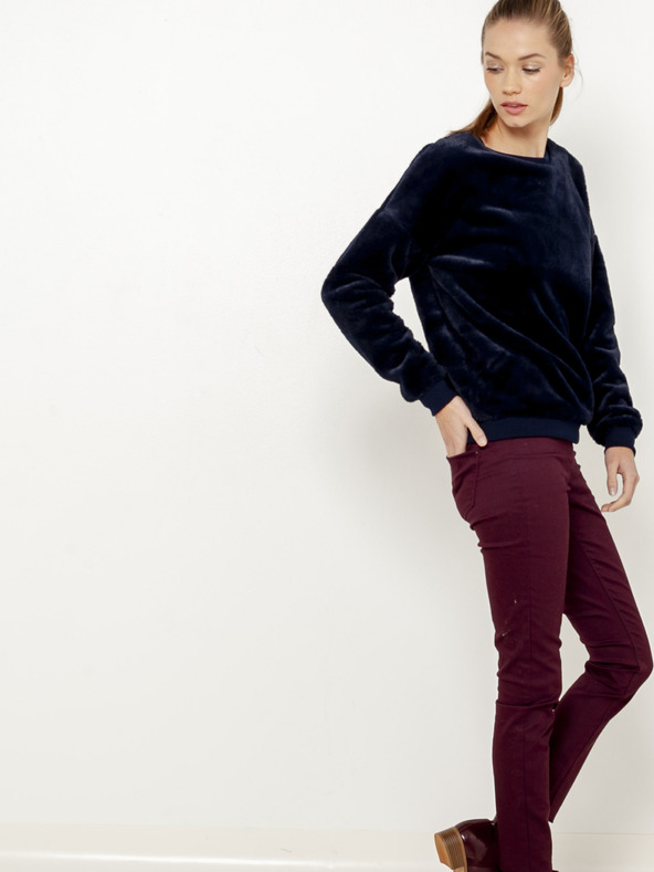 CAMAIEU Tmavomodrá zamatová mikina CAMAIEU