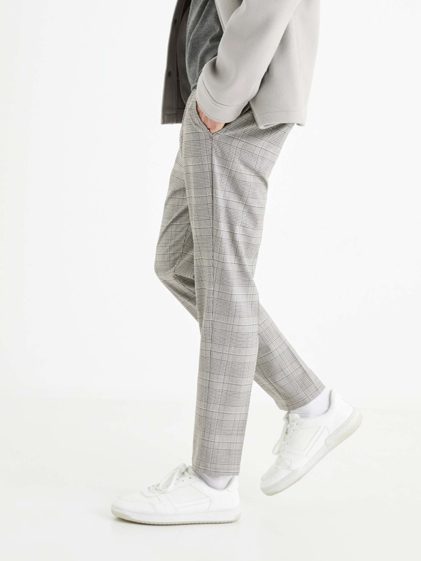 Celio Šedé pánske kárované nohavice Celio 24H Avocheck