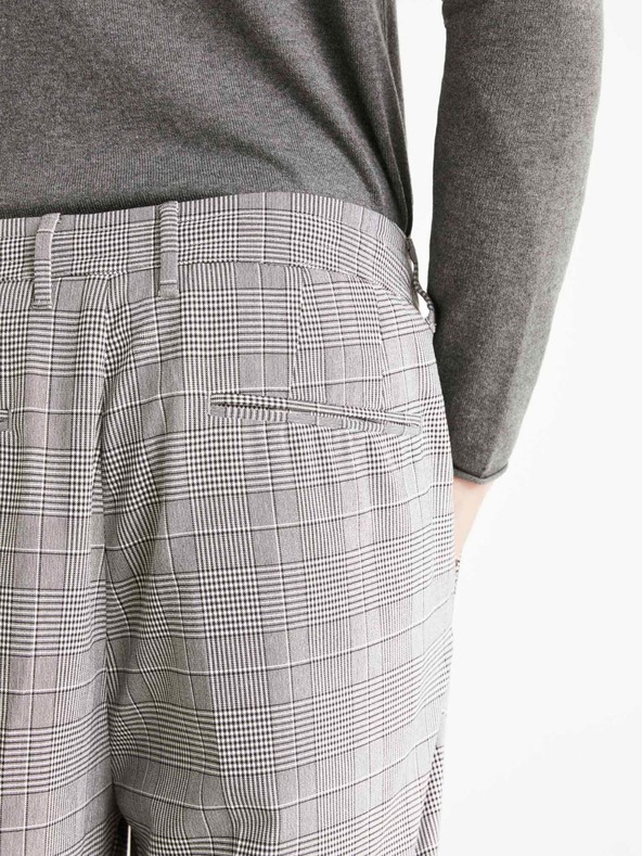 Celio Šedé pánske kárované nohavice Celio 24H Avocheck