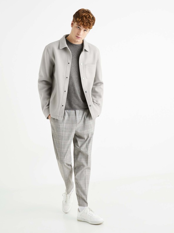 Celio Šedé pánske kárované nohavice Celio 24H Avocheck