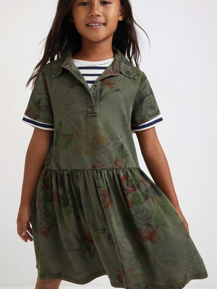Desigual Khaki dievčenské vzorované šaty Desigual Mickey Camo Flower