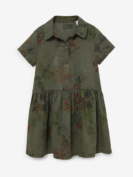 Desigual Khaki dievčenské vzorované šaty Desigual Mickey Camo Flower