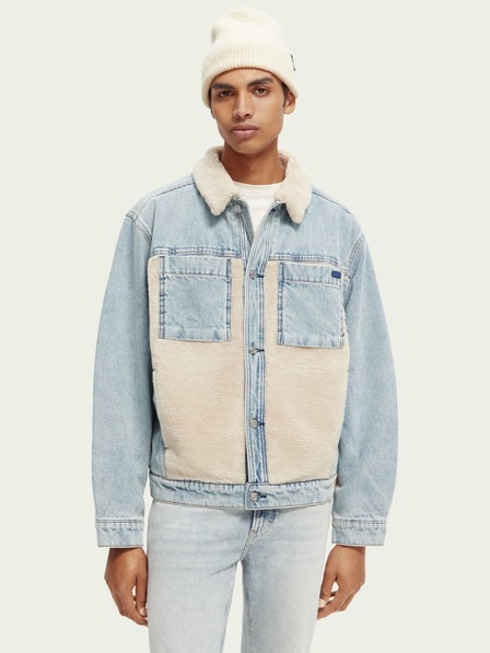 Scotch & Soda Modrá pánska džínsová zateplená bunda Scotch & Soda