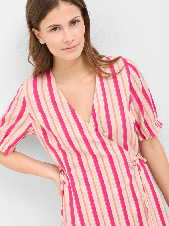 Orsay Ružové pruhované zavinovacie ľanové šaty ORSAY