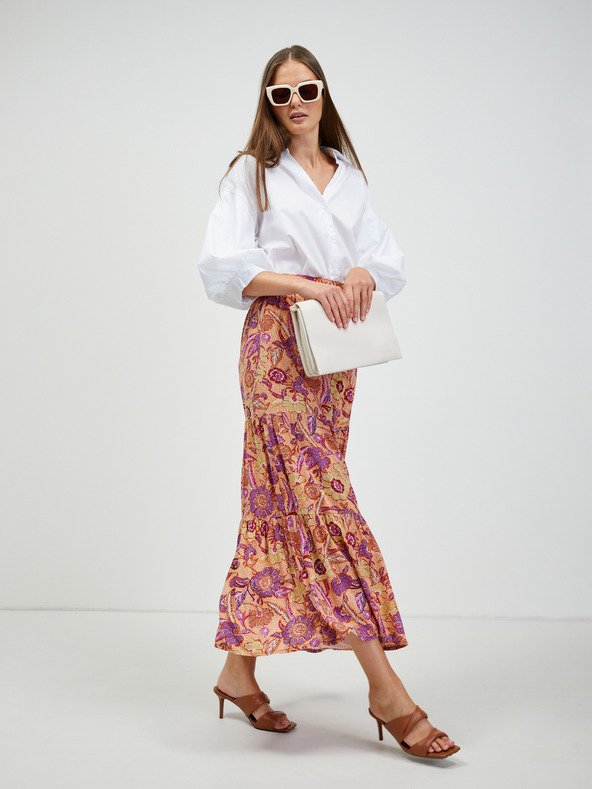 Orsay Oranžová kvetinová maxi sukňa so zaväzovaním ORSAY