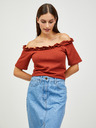 Pieces Hnedý crop top s odhalenými ramenami Pieces Leah