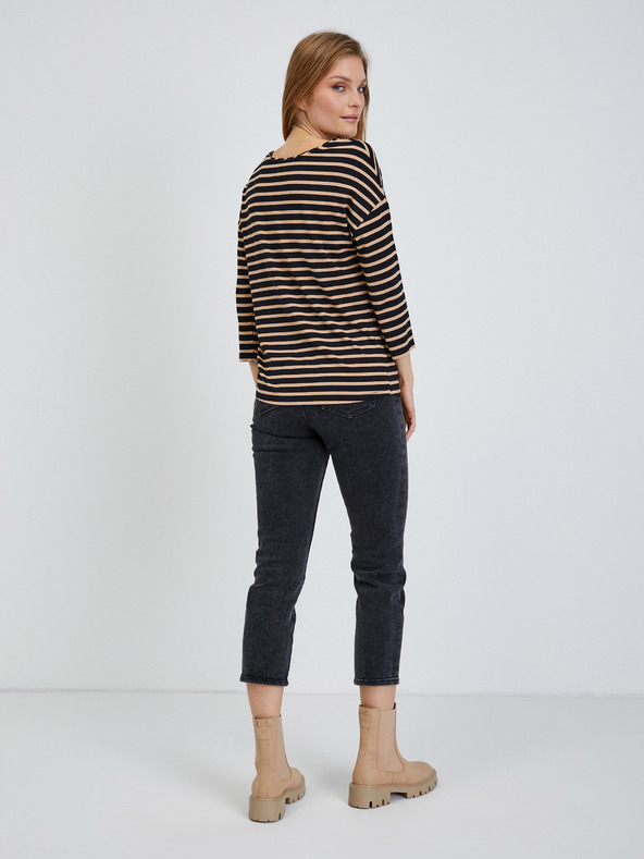 Orsay Čierne pruhované tričko s trojštvrťovým rukávom ORSAY