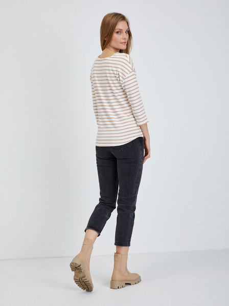 Orsay Béžové pruhované tričko s trojštvrťovými rukávmi ORSAY
