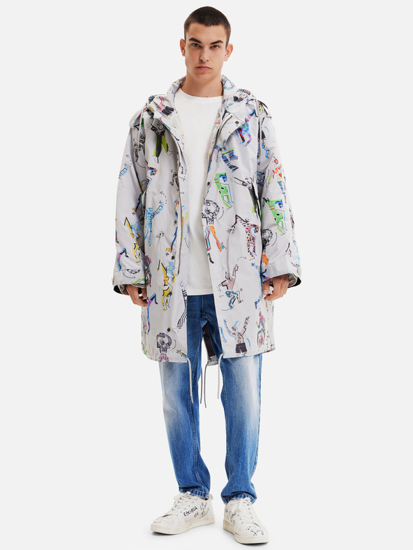 Desigual Svetlosivá pánska vzorovaná parka Desigual Fele s odnímateľnou podšívkou