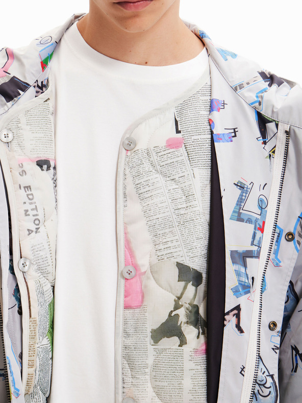 Desigual Svetlosivá pánska vzorovaná parka Desigual Fele s odnímateľnou podšívkou