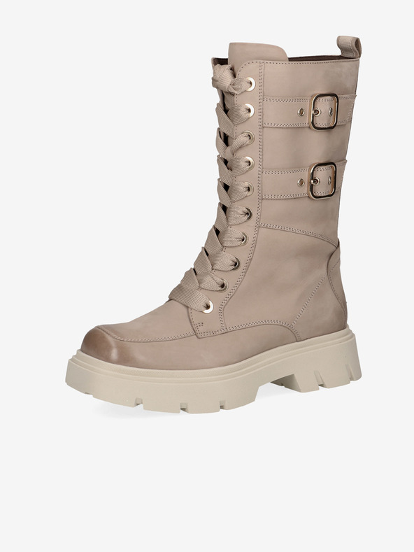 Caprice Béžové dámske zateplené kožené čižmy Caprice