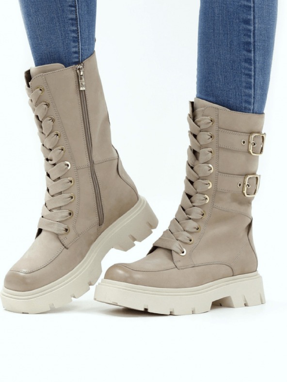 Caprice Béžové dámske zateplené kožené čižmy Caprice