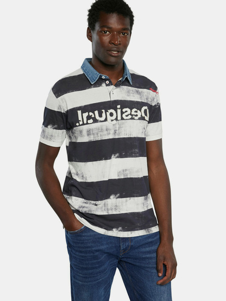 Desigual Čierno-biele pánske pruhované polo tričko Desigual TS Julien