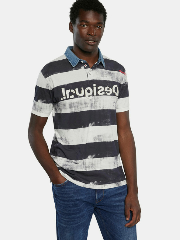 Desigual Čierno-biele pánske pruhované polo tričko Desigual TS Julien