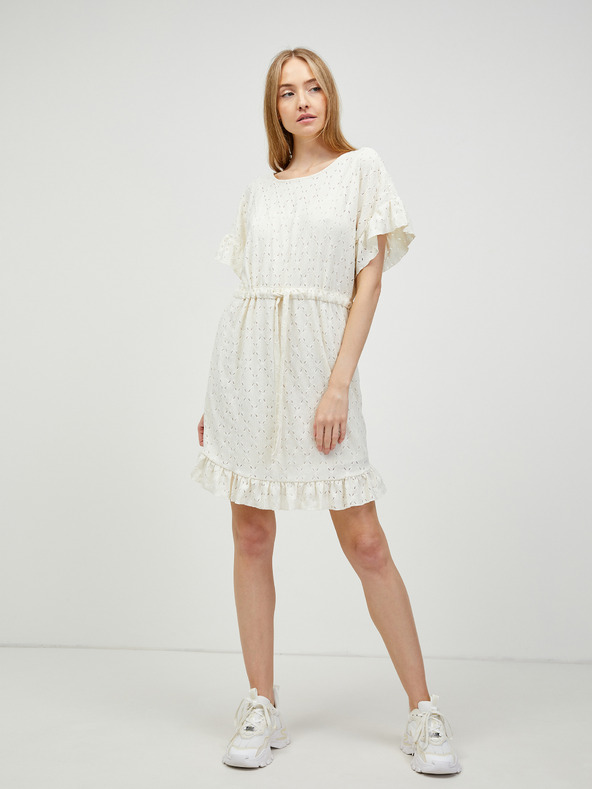Pieces Krémové perforované šaty so zaväzovaním v páse Pieces Life