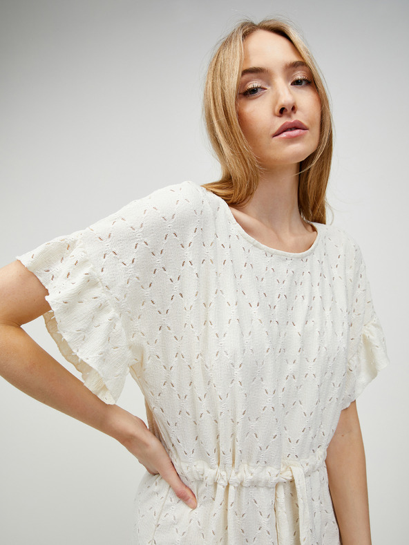 Pieces Krémové perforované šaty so zaväzovaním v páse Pieces Life