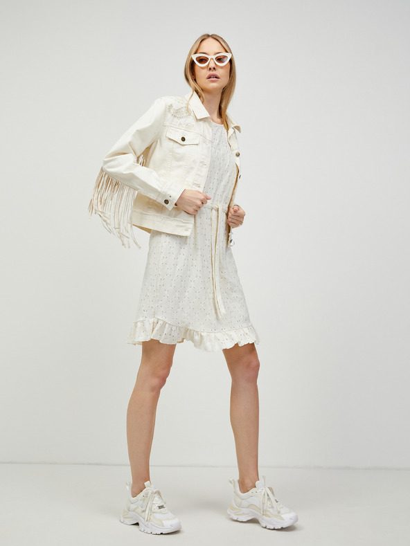 Pieces Krémové perforované šaty so zaväzovaním v páse Pieces Life