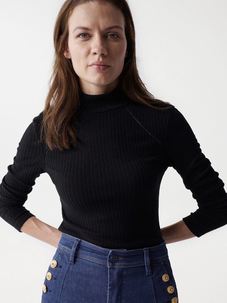 Salsa Jeans Čierny dámsky rebrovaný sveter Salsa Jeans Austria