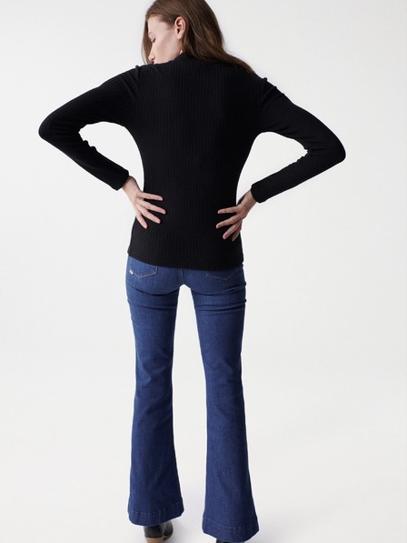Salsa Jeans Čierny dámsky rebrovaný sveter Salsa Jeans Austria