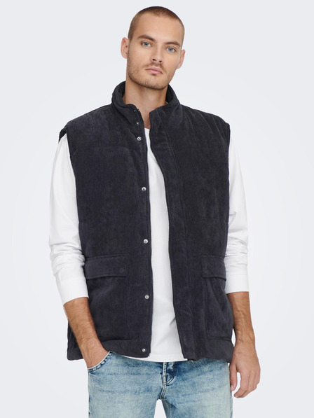 ONLY & SONS Tmavomodrá pánska manšestrová vesta ONLY & SONS Cash
