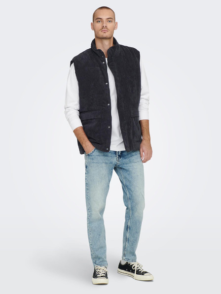 ONLY & SONS Tmavomodrá pánska manšestrová vesta ONLY & SONS Cash