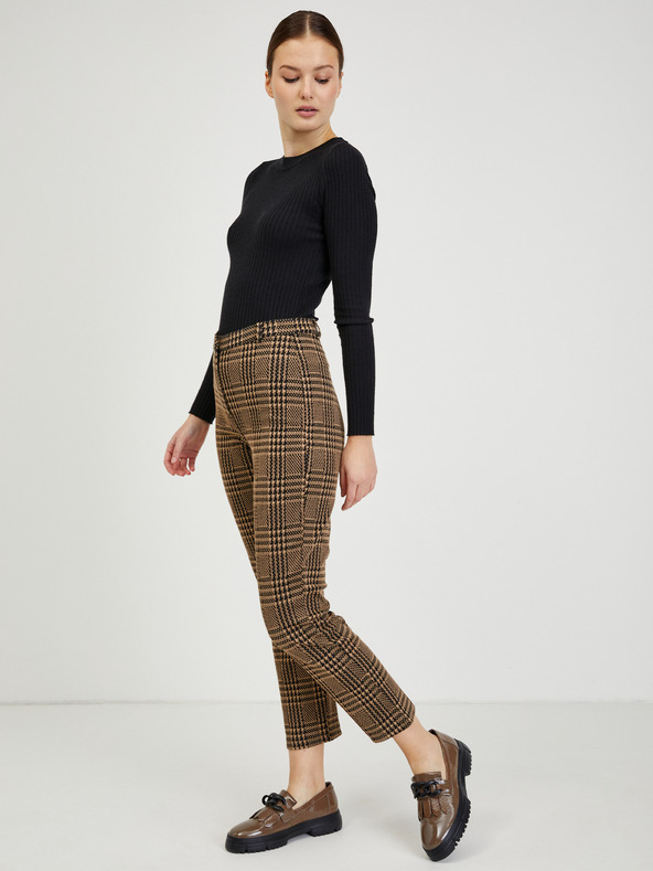 Orsay Hnedé dámske kárované nohavice ORSAY