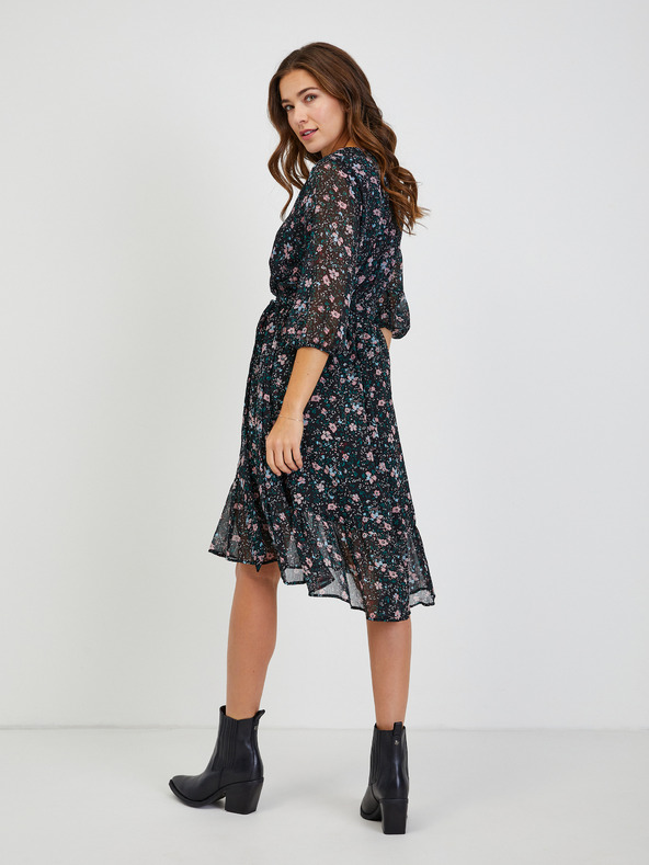 Orsay Čierne dámske kvetinové šaty s viazaním ORSAY
