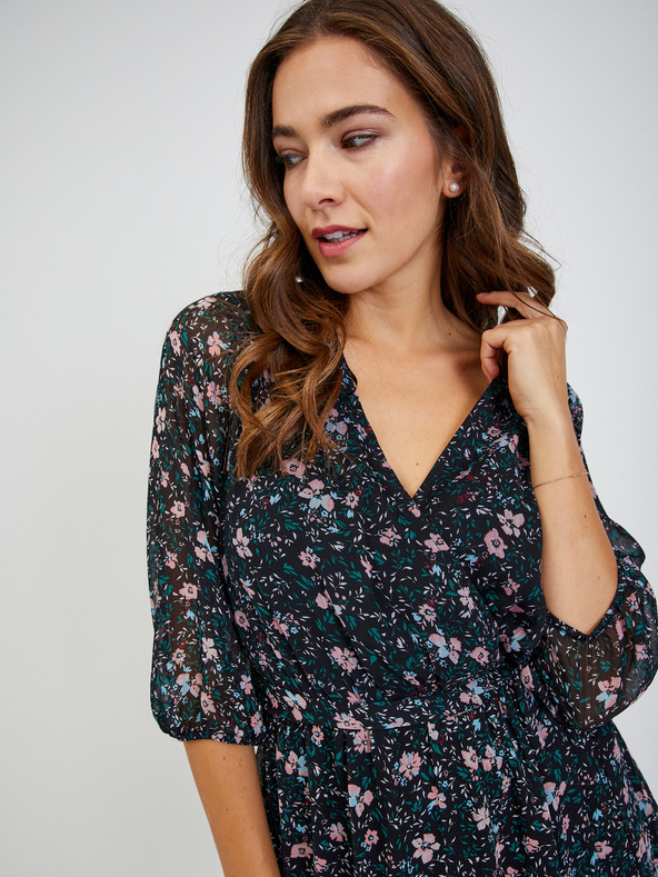 Orsay Čierne dámske kvetinové šaty s viazaním ORSAY