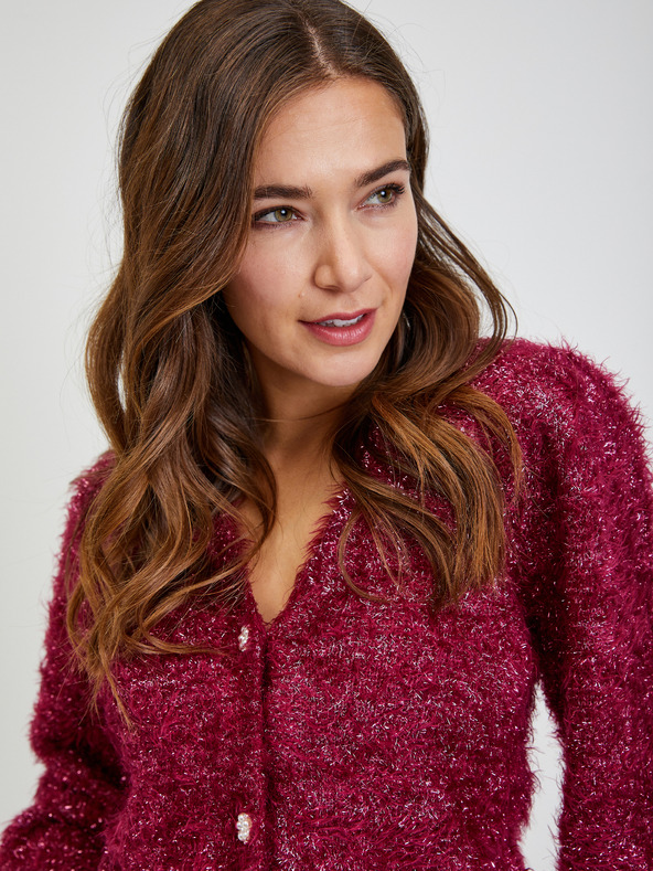 Orsay bordový dámsky kardigán s kovovými vláknami ORSAY