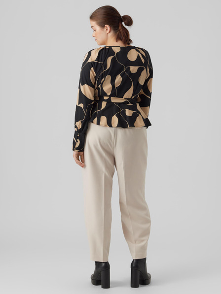 Vero Moda Curve Béžovo-čierna dámska vzorovaná blúzka so zaväzovaním VERO MODA CURVE Lydia