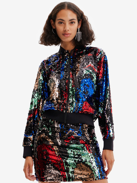Desigual Červeno-čierny dámsky bomber s flitrami Desigual Sequin