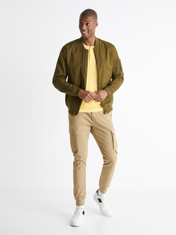 Celio Žltá ľanová košeľa s krátkym rukávom Celio