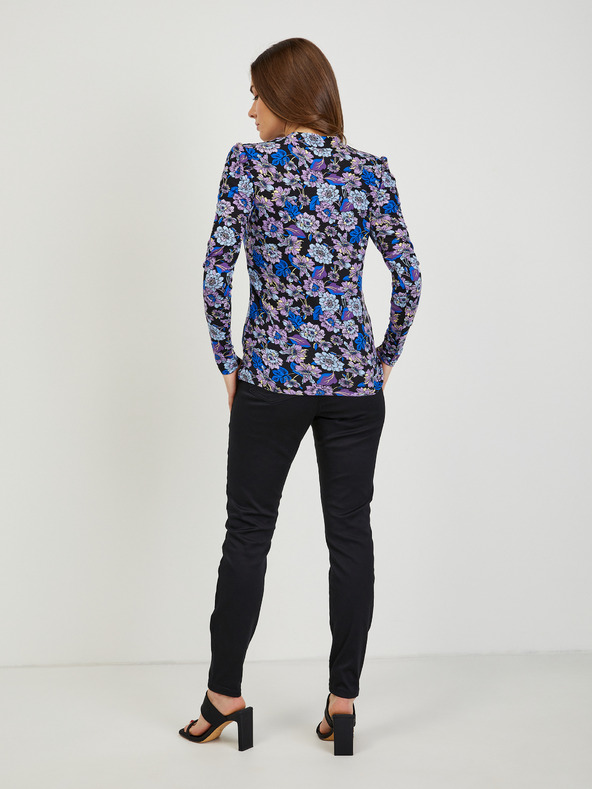 Orsay Fialovo-čierne dámske kvetované tričko ORSAY