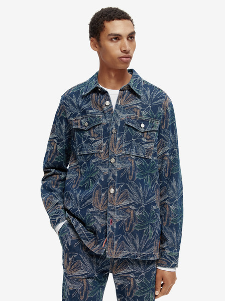Scotch & Soda Tmavomodrá pánska vzorovaná džínsová bunda Scotch & Soda