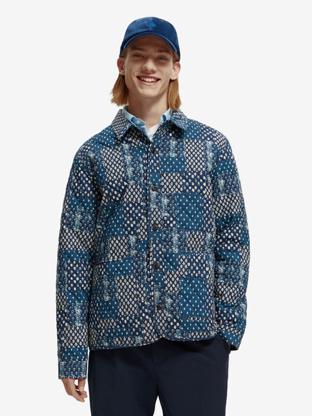 Scotch & Soda Modrá pánska prešívaná košeľová bunda Scotch & Soda so vzorom