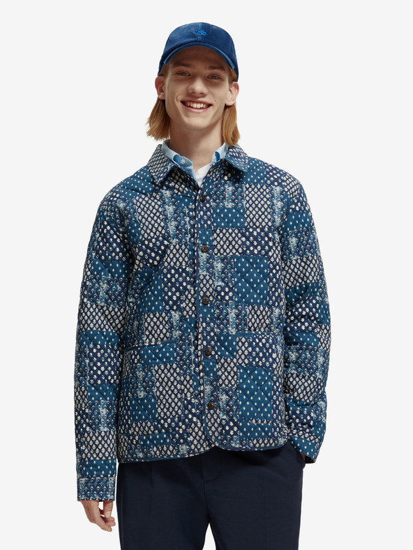 Scotch & Soda Modrá pánska prešívaná košeľová bunda Scotch & Soda so vzorom
