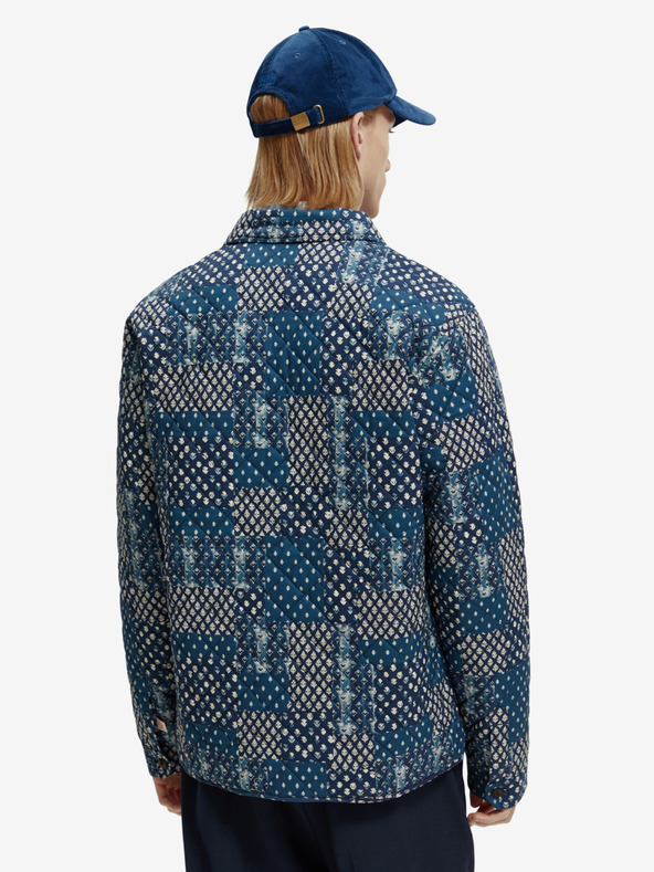 Scotch & Soda Modrá pánska prešívaná košeľová bunda Scotch & Soda so vzorom
