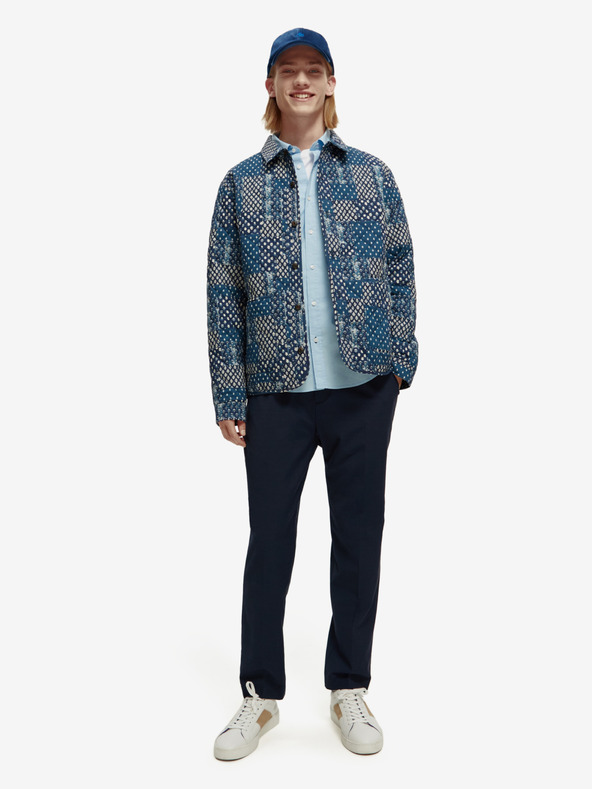 Scotch & Soda Modrá pánska prešívaná košeľová bunda Scotch & Soda so vzorom