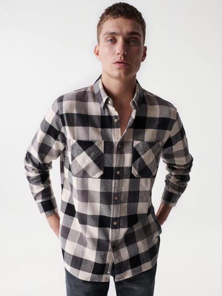 Salsa Jeans Bielo-čierna pánska kockovaná košeľa Salsa Jeans