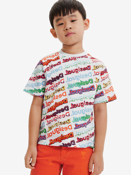 Desigual Biela detská vzorovaná mikina Desigual Logomania