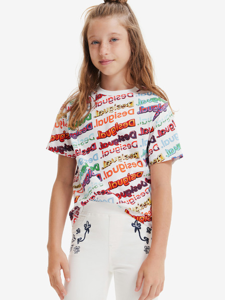 Desigual Biela detská vzorovaná mikina Desigual Logomania