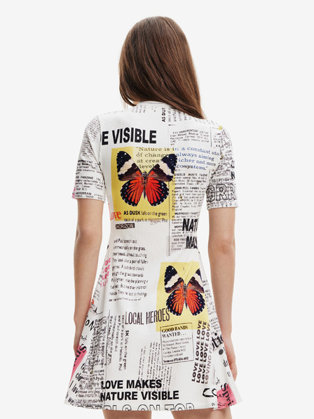 Desigual Biele dámske vzorované šaty Desigual Newspaper